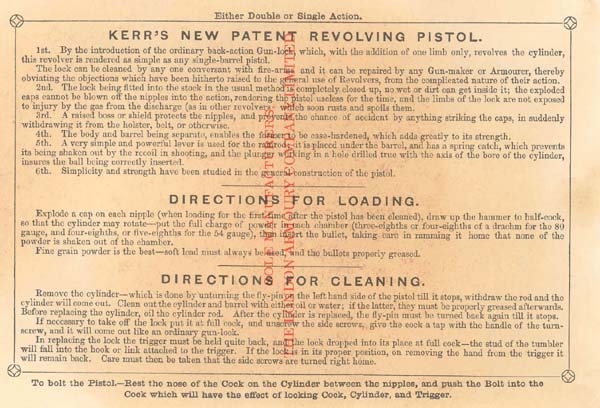 PR2100 #116 PAPER TRADE LABEL: KERR'S NEW PATENT REVOLVING PISTOL