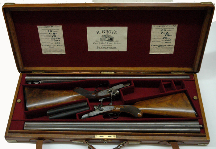 18462 CASED AND MATCHED PAIR OF ENGLISH BREECHLOADING HAMMER DOUBLE BARREL SHOTGUNS
