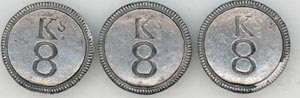 BU1102 18th Century Military Buttons - The Kings 8th Regiment, 1774-1784 (1